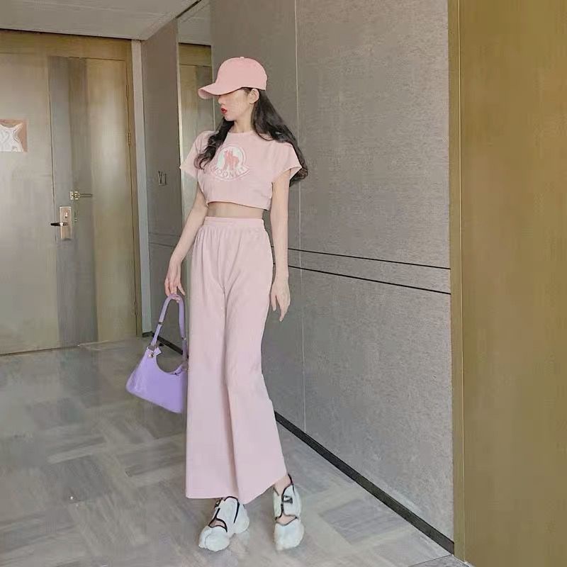 Net red Korean version small man sports suit fashion short T-Shirt Top wide leg shorts summer women's two-piece set