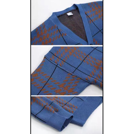Áo khoác len Cardigan Nam phối màu kẻ hoạ tiết thanh lịch