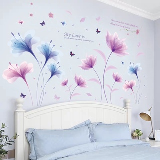 Decal dán tường combo hoa xanh tím mỏng