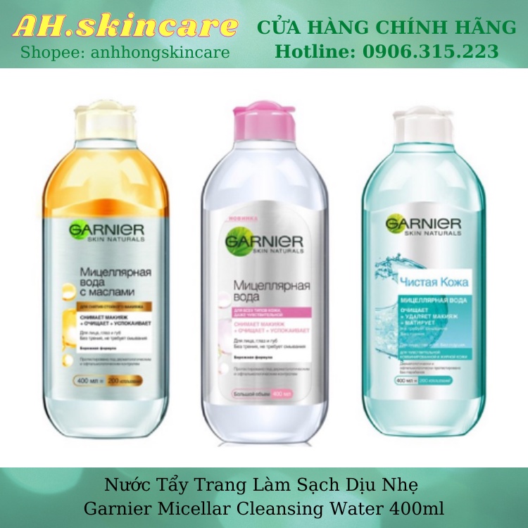 Nước tẩy trang làm sạch dịu nhẹ Garnier micellar cleansing water 400ml ( Nga )