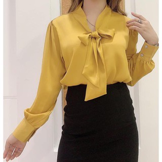 Áo Kiểu Nữ, Áo Sơ Mi Nữ Tay Phồng Cổ Nơ Chất Lụa Cao Cấp Nhiều Màu Hàng Thiết Kế Siêu Xinh.