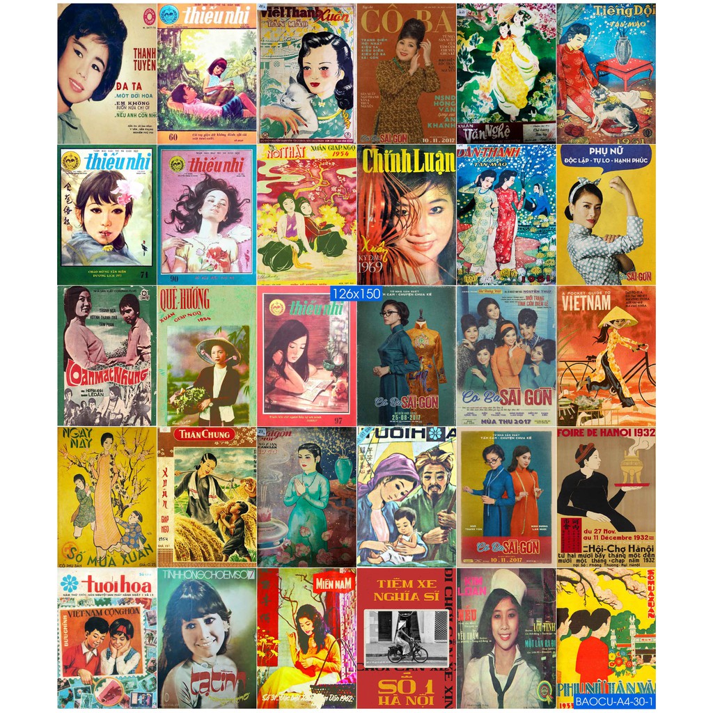 Combo Set 50 tờ Decal dán tường trang trí khổ A4,A5 - Bìa báo cũ