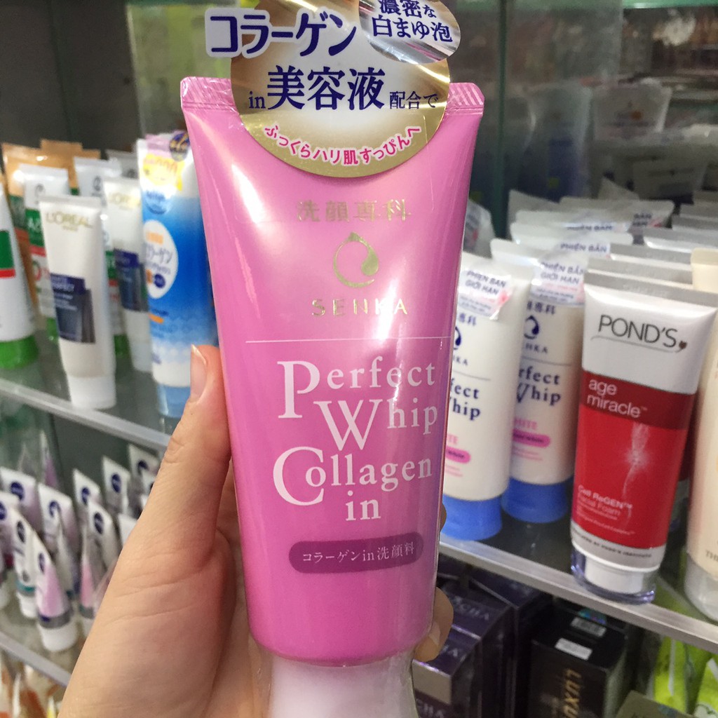 [CHÍNH HÃNG] Sữa Rửa Mặt Chống Lão Hóa Shiseido Senka Perfect Whip Collagen 120G MÀU HỒNG