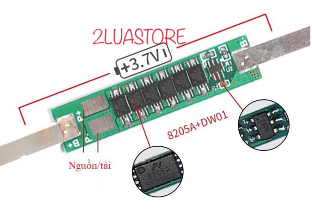 Mạch sạc và bảo vệ pin 1S-3.7V 2A-3A-6A-9A-12A hàn kẽm sẵn