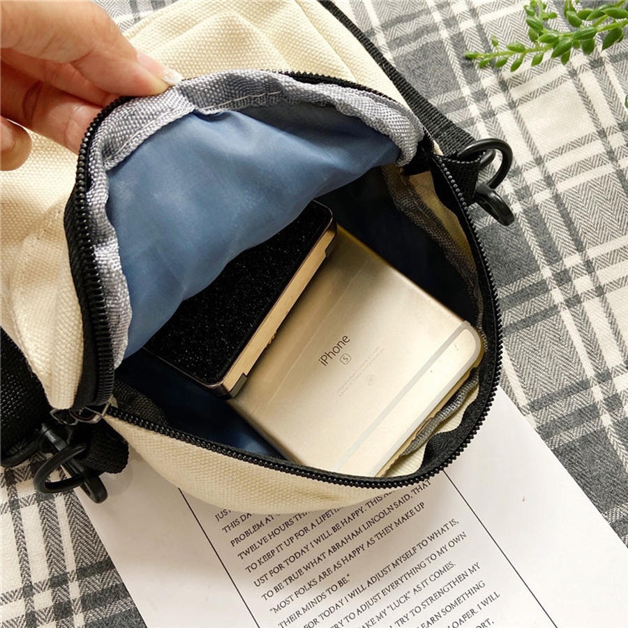 Túi Đeo Chéo Mini Vải Canvas Kèm 2 Mặt Gấu Hoặc 2 Sticker Siêu Dễ Thương Phong Cách Thời Trang