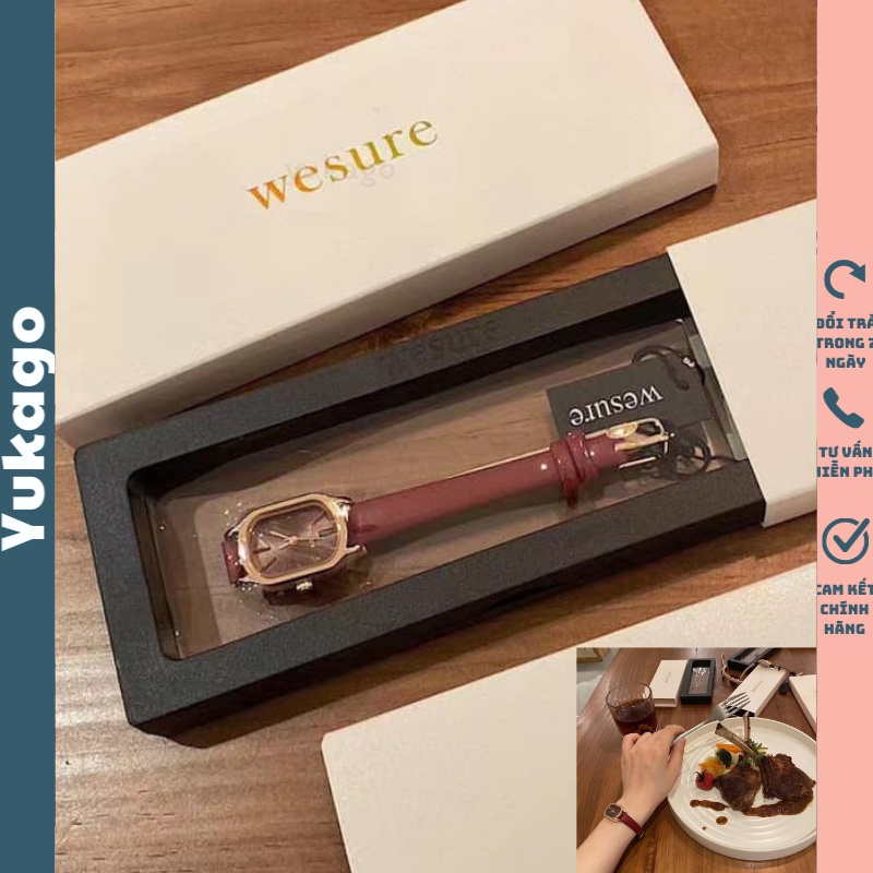 Đồng hồ nữ dây da mặt vuông chống nước We.sure kèm hộp Yukago SF35