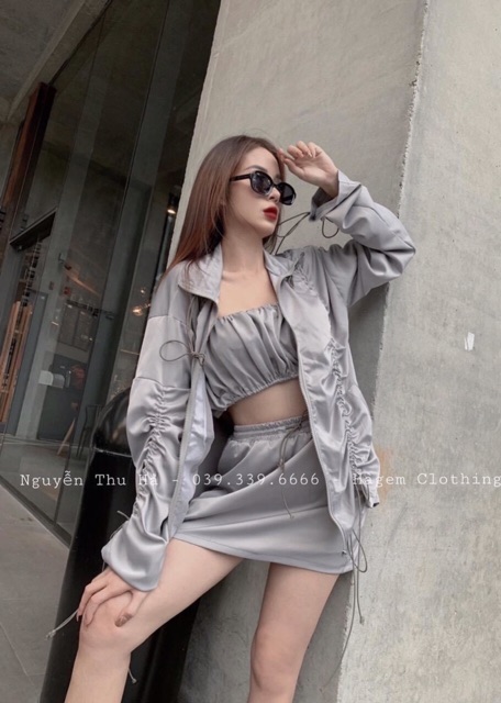 Combo set 3 món áo rút + áo quây cúp+ váy