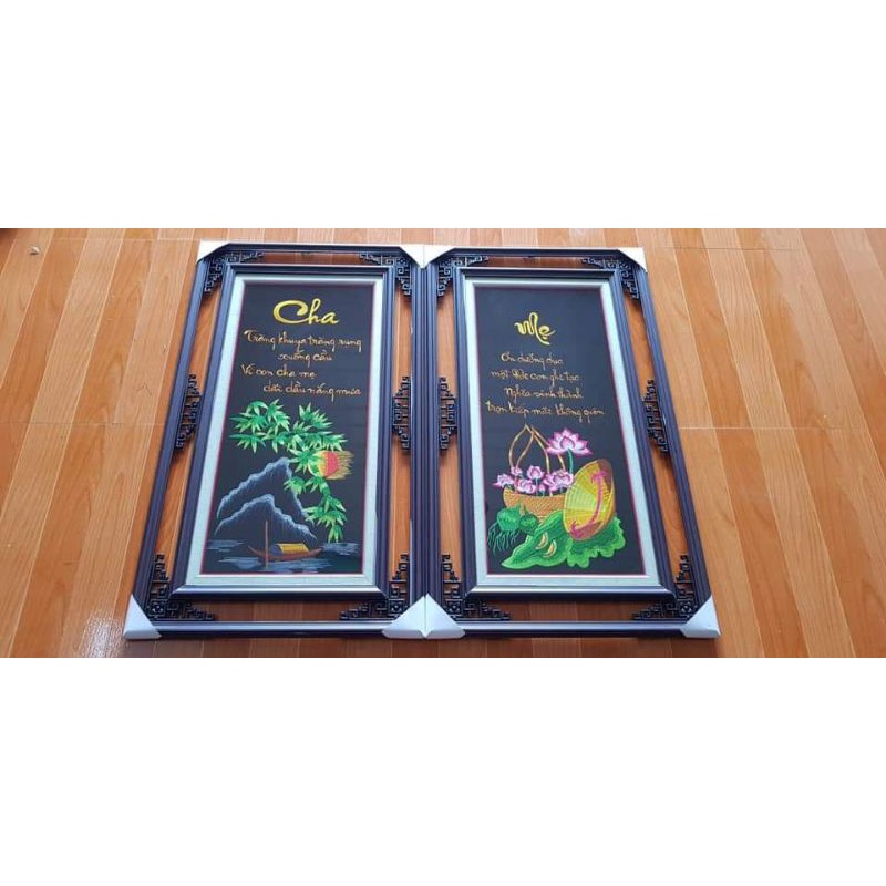 Tranh cha mẹ thêu sẵn chưa khung
