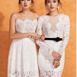 [Có ảnh thật]: Đầm ren cổ phối lưới chéo cực xinh