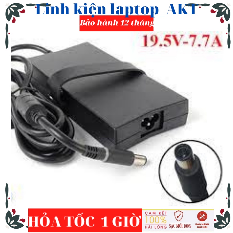 Sạc laptop Dell 19.5V-7.7A-150W-ZIN chân kim to( 7.4*5.0mm) Dell Inspiron 7567 Dell Alienware M14x R3 tặng kèm dây nguồn