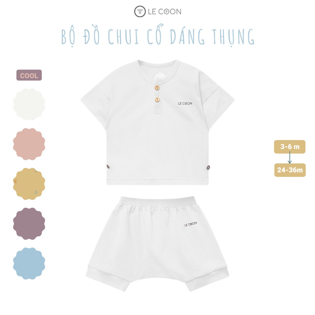 LE COON-  Bộ quần áo trẻ em Lecoon cộc tay chui cổ dáng thụng cotton 100% LC0656