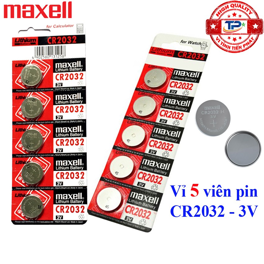 Vỉ 5 viên pin CMOS CR2032 Maxell Lithium Battery 3V