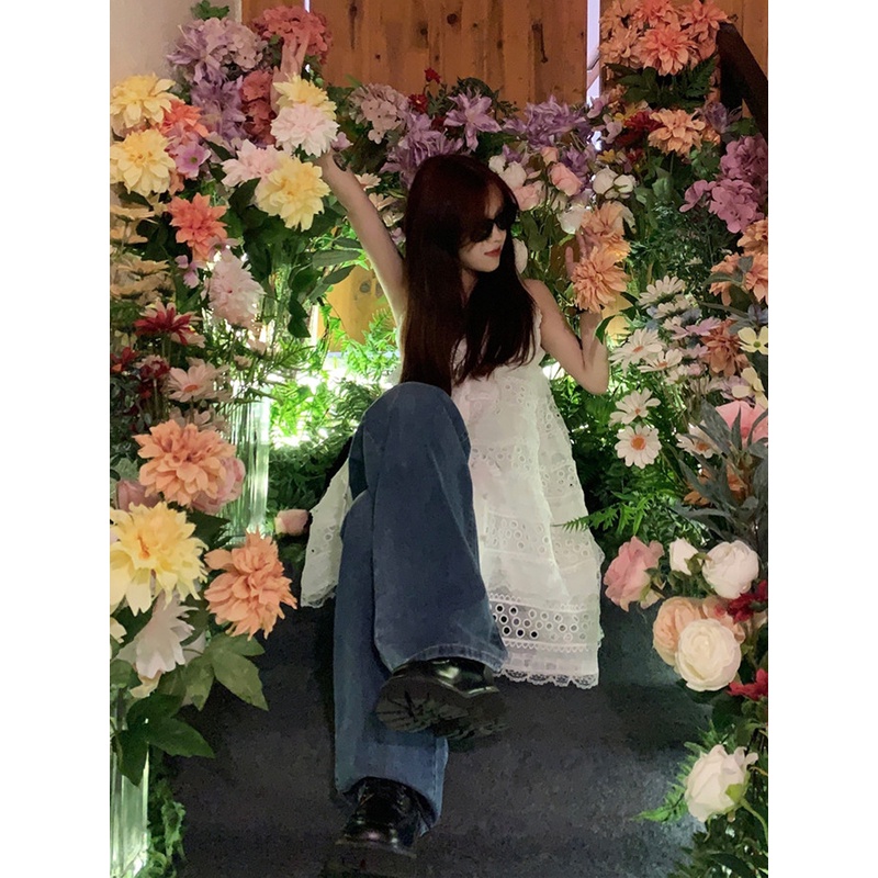 Đầm Yếm Phối Ren Màu Trắng Thời Trang Mùa Hè Xinh Xắn Cho Nữ