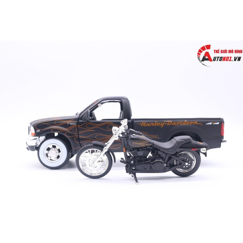 MÔ HÌNH BÁN TẢI HARLEY FORD F350 SUPER DUTY PICKUP 1999 1:24 - FXSTB NIGHT TRAIN 2002 1:24 MAISTO 3035