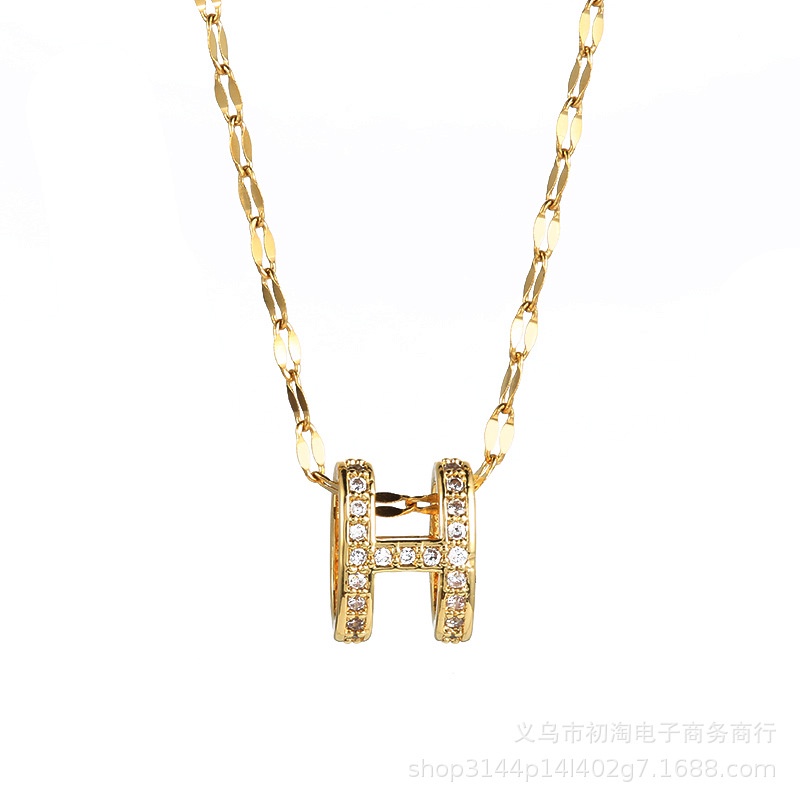 Vòng cổ Thép Titan 18K Mặt Chữ H Chống Gỉ Sét Cho Nữ