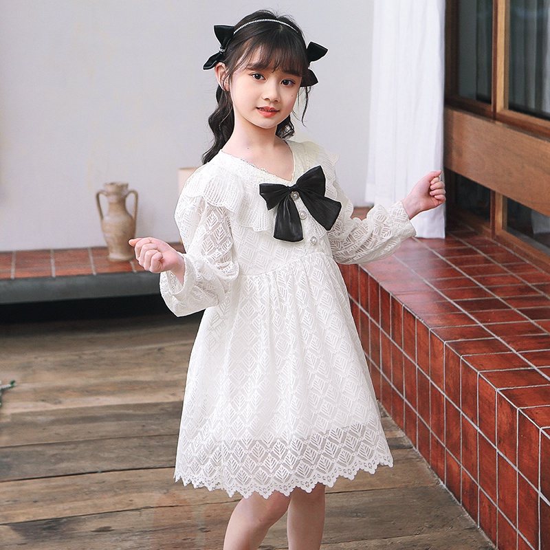 Đầm Công Chúa Phối Ren Đính Nơ Màu Đen/Trắng/Hồng Thời Trang Cho Bé Gái Từ 4-8 Tuổi