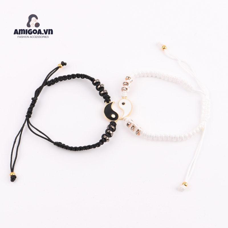 ✨✨Vòng tay đôi dây vải bện mặt hình thái cực quyền thiết kế độc đáo dành cho các cặp đôi, bạn thân vòng tay vải đôi quà tặng ý nghĩa