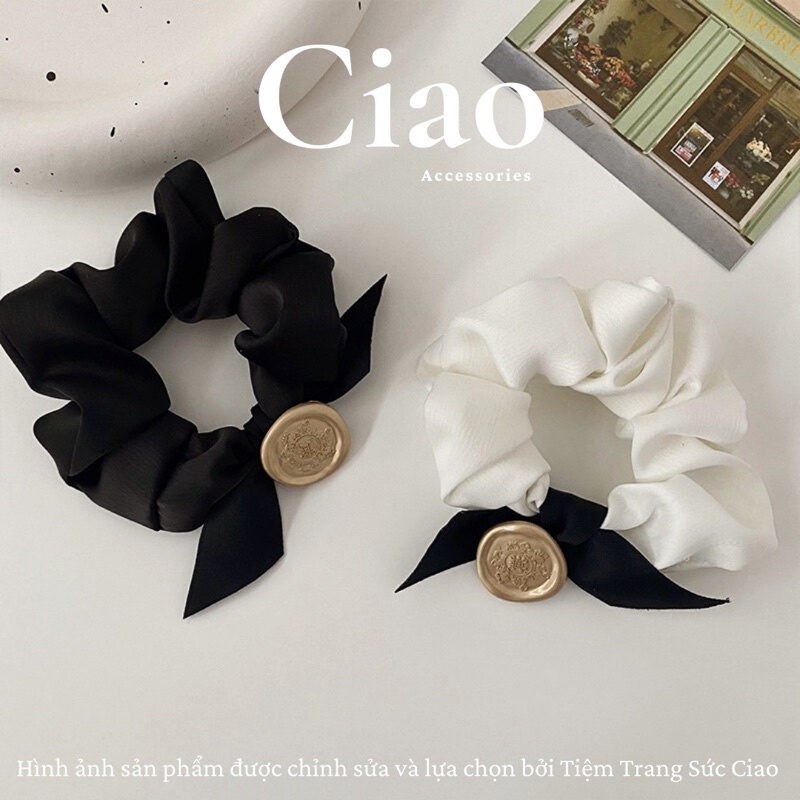 Buộc tóc/ Scrunchies luạ satin thiết kế charm mộc nữ tính Ciao accessories