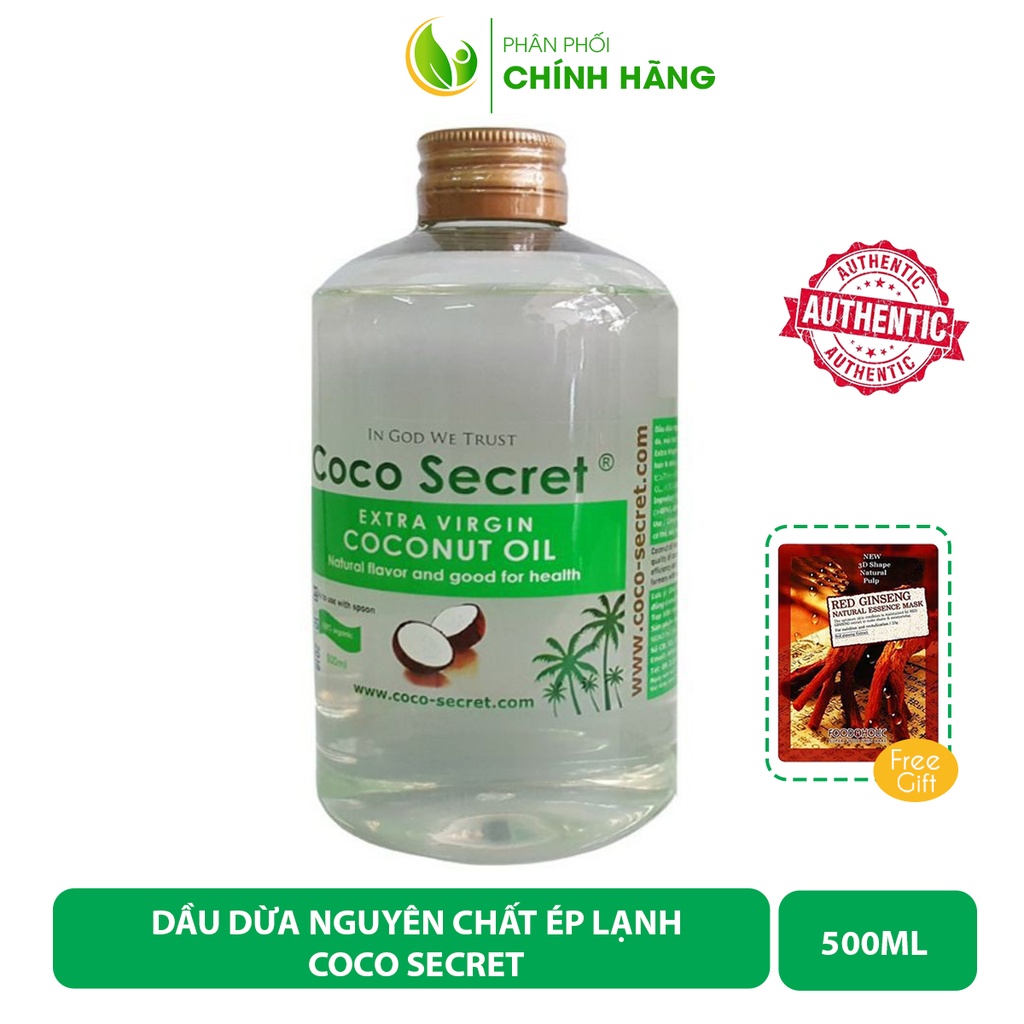 Dầu dừa ép lạnh nguyên chất Coco Secret 500ml, dầu dừa tinh khiết dưỡng tóc, dưỡng mi, giảm rạn da, dầu dừa Bến Tre