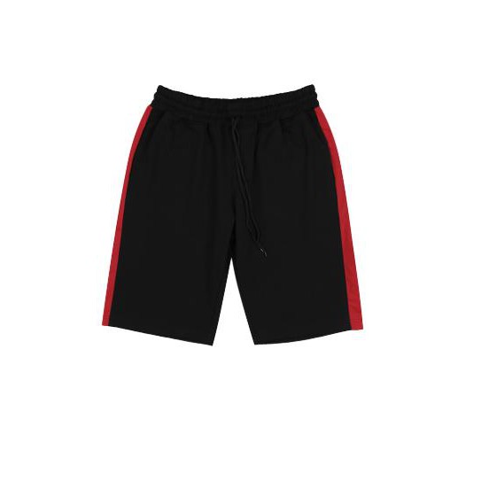 Quần short đen phối sọc đỏ, vàng, trắng_Fox unisex