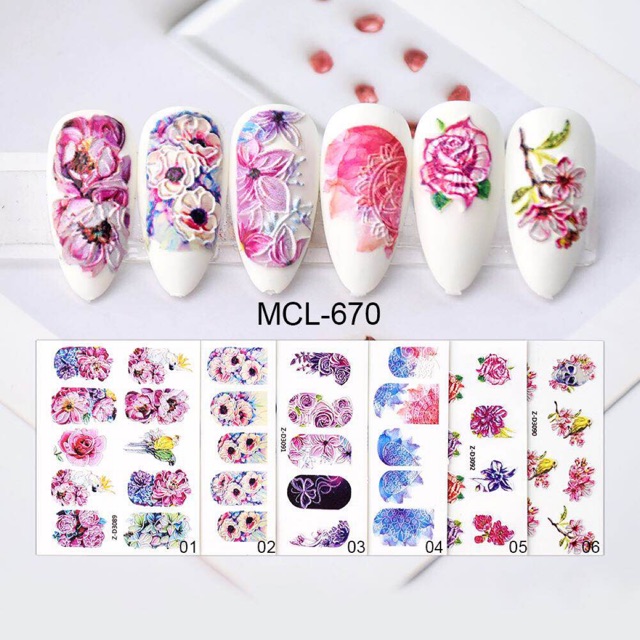 Stikcer hoa nổi 5d trang trí móng nail mẫu mới
