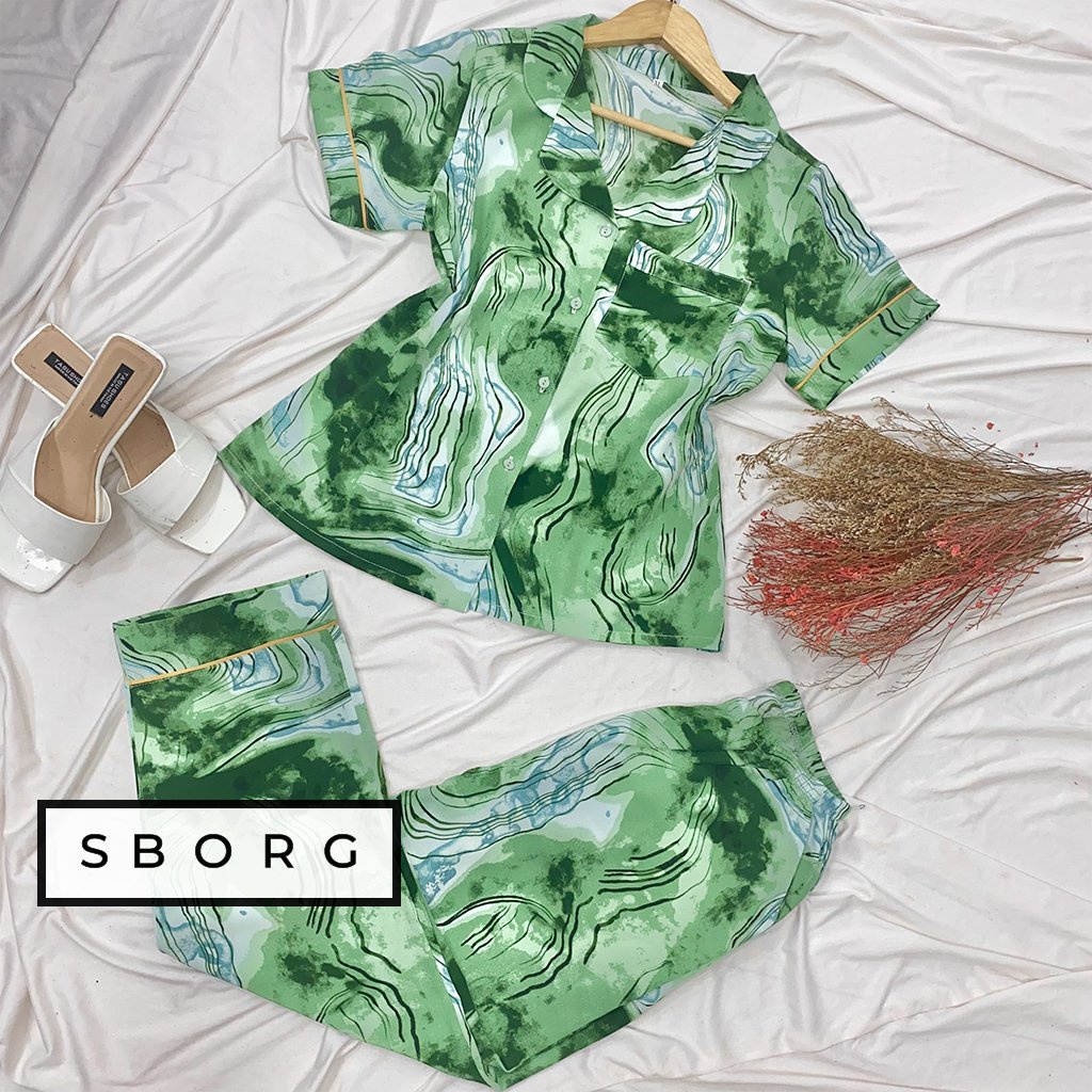 Bộ mặc nhà trung niên SBORG pijama nữ chất lụa hongkong cao cấp tay ngắn quần dài có túi bigsize từ 50-75kg quà tặng mẹ