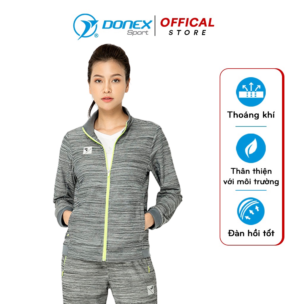 Áo Thể Thao Nữ DONEX PRO Form Lên Chuẩn, Kiểu Dáng Thể Thao, Cánh Tay In Phản Quang Có Bo Chun, Logo Trên Ngực ADE-144