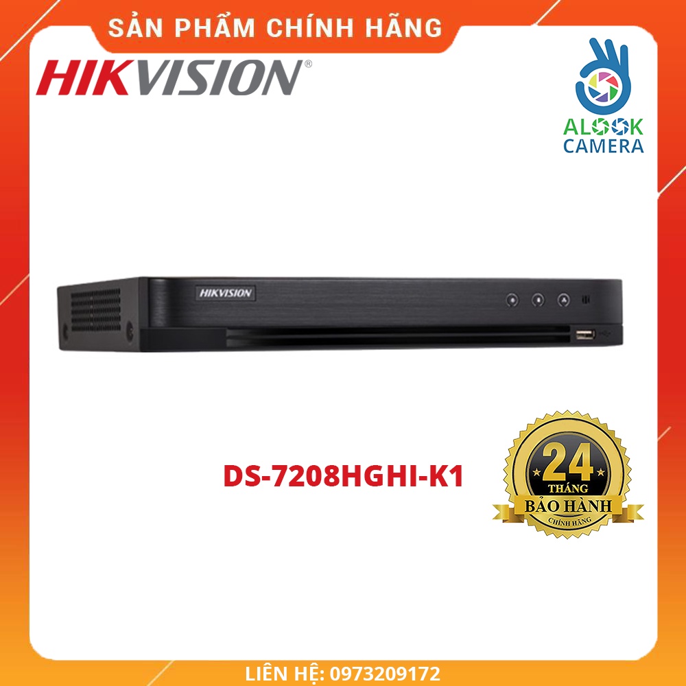 HÀNG CHÍNH HÃNG_Đầu ghi hình HD-TVI TURBO HIKVISION DS-7208HGHI-K1 2MP/3MP HD-TVI 8 kênh_BH 24 THÁNG