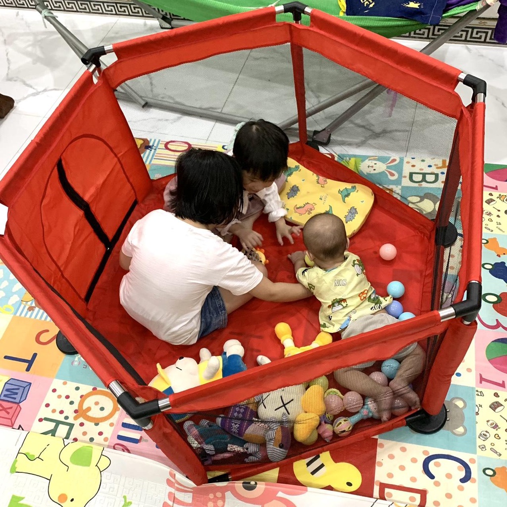 Quây bóng cho bé, Quây bóng lục giác khung Inox Tặng Kèm 14 bóng nhựa