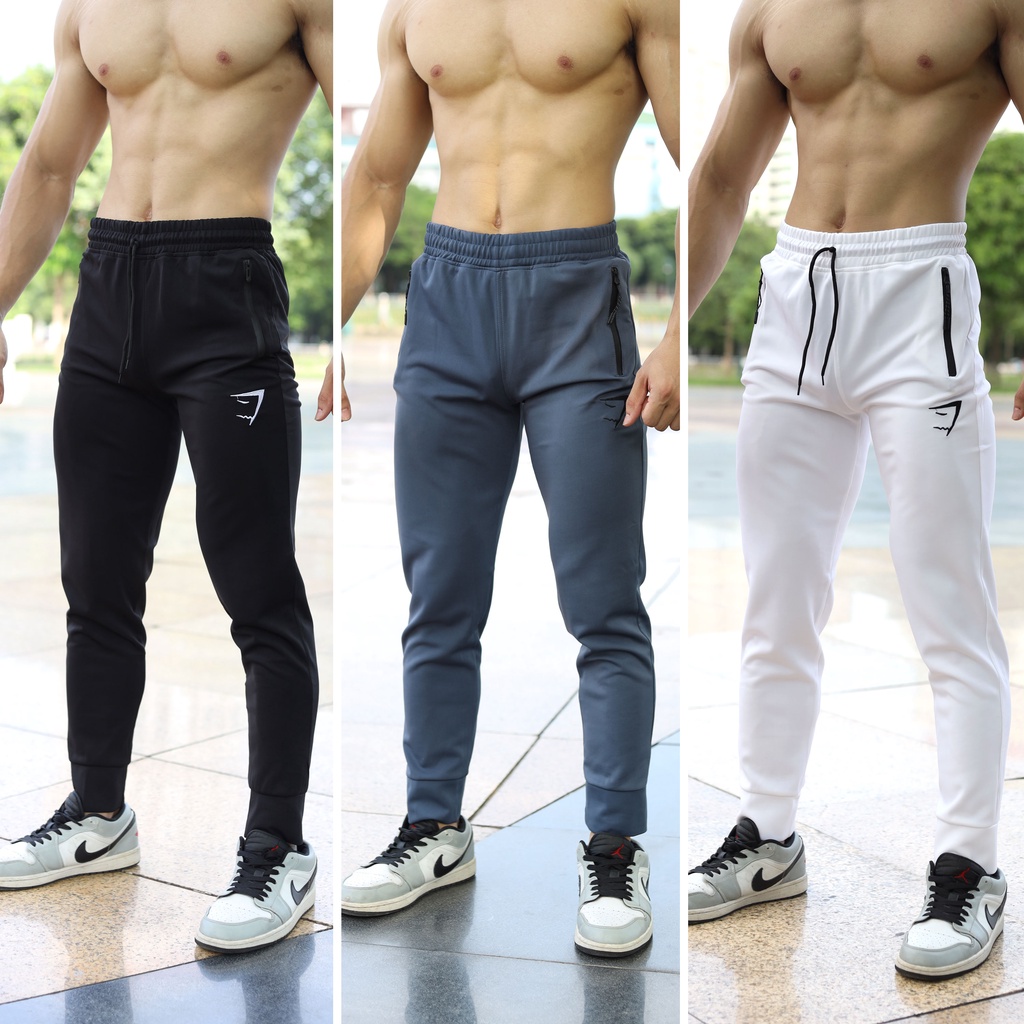 Quần Dài Tập Gym Nam Thể Thao Gymshark Chất Poly Co Giãn Cao Cấp
