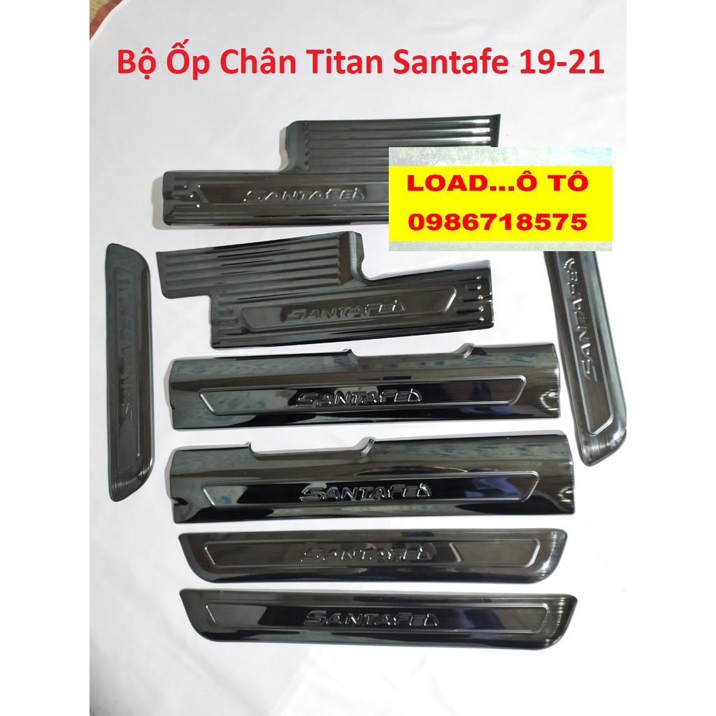 Ốp Bậc Cửa, Nẹp Bước Chân Xe Santafe 2019-2021 Chất Liệu Titan Cao Cấp, Có Sẵn Keo Dán 3M