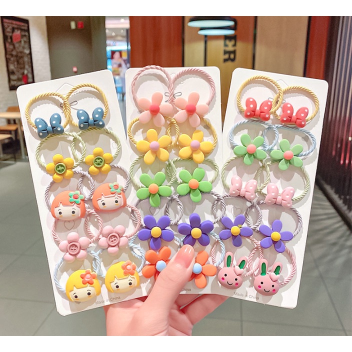 Set 10 dây buộc tóc cao su họa tiết hoạt hình dễ thương dành cho bé gái