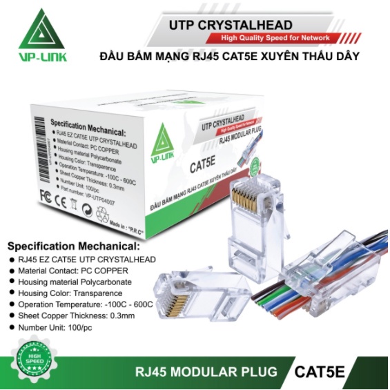 Đầu Mạng Rj45 Vp-Link Cat6e Xuyên Thấu
