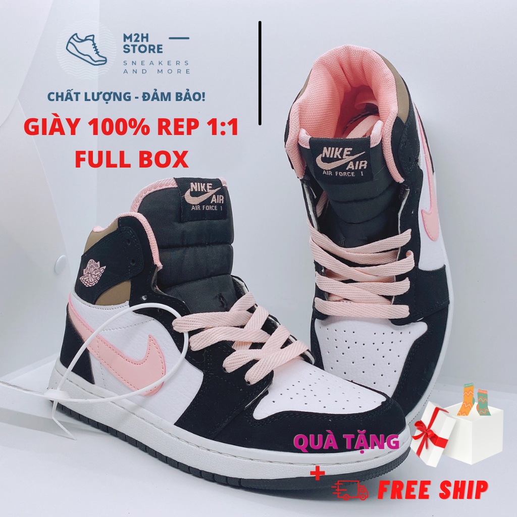 Giày Thể Thao Nam Nữ Sneaker Air Jordan 1 Cổ Cao Hồng Đen Full Size