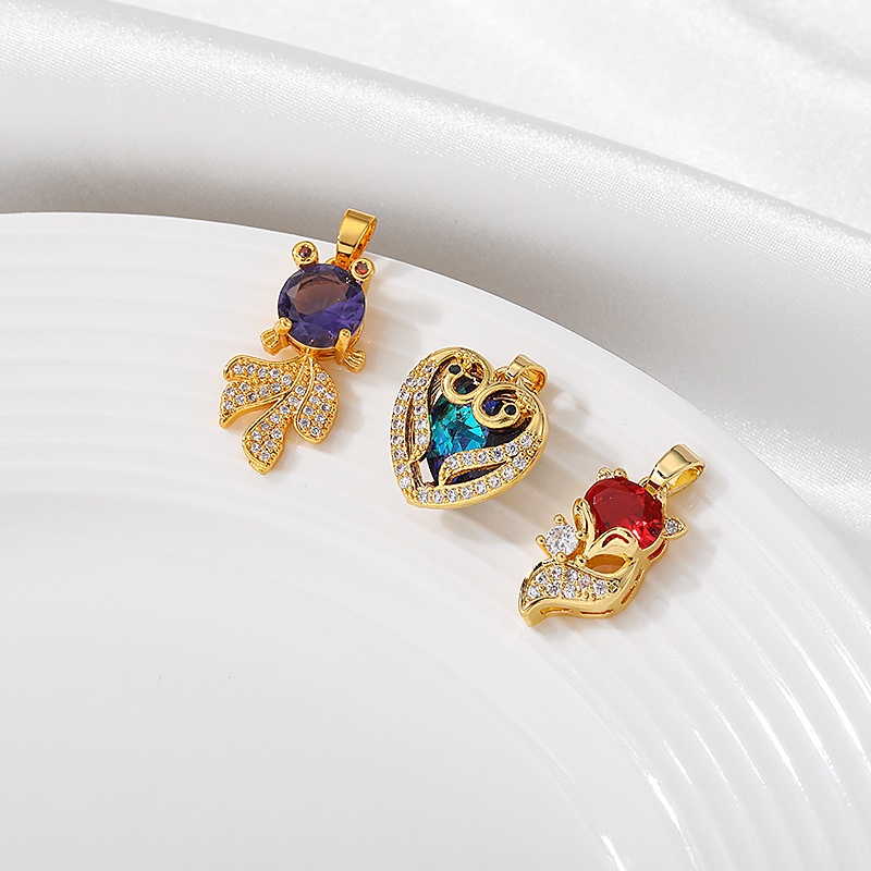 Mặt Dây Chuyền Đá Zircon Hình Cá Vàng 14K Tự Làm Trang Sức