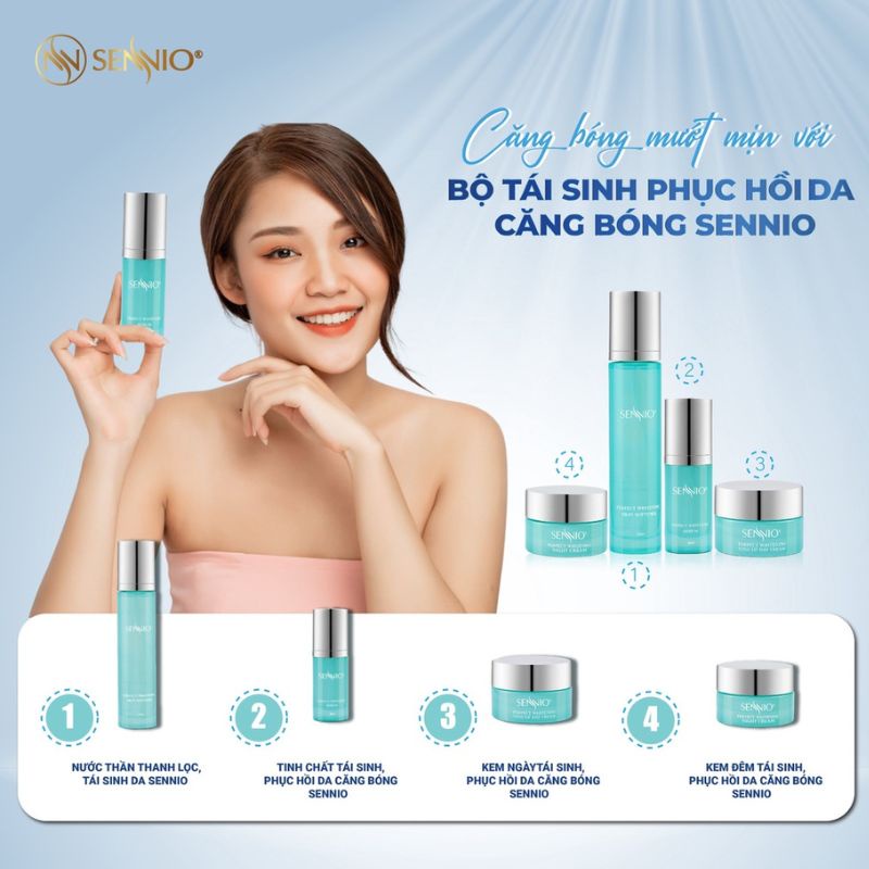 Kem Dưỡng Da Bộ 4 Sản Phẩm Sennio Tái Sinh Phục Hồi Da Căng Bóng SNO353