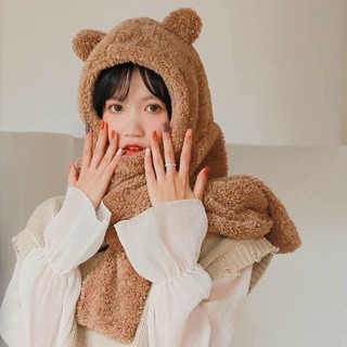 KHĂN KÈM MŨ TAI GẤU GĂNG TAY GIẢ LÔNG CỪU SIÊU ẤM HÀNG CAO CẤP