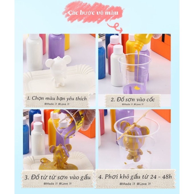 Set móc gấu tự đổ sơn Bearbrick màu Acrylic nhiều màu, thỏa sức sáng tạo