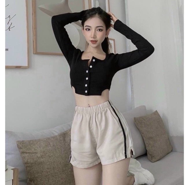 Áo kiểu thun borip cutout Trắng-Đen