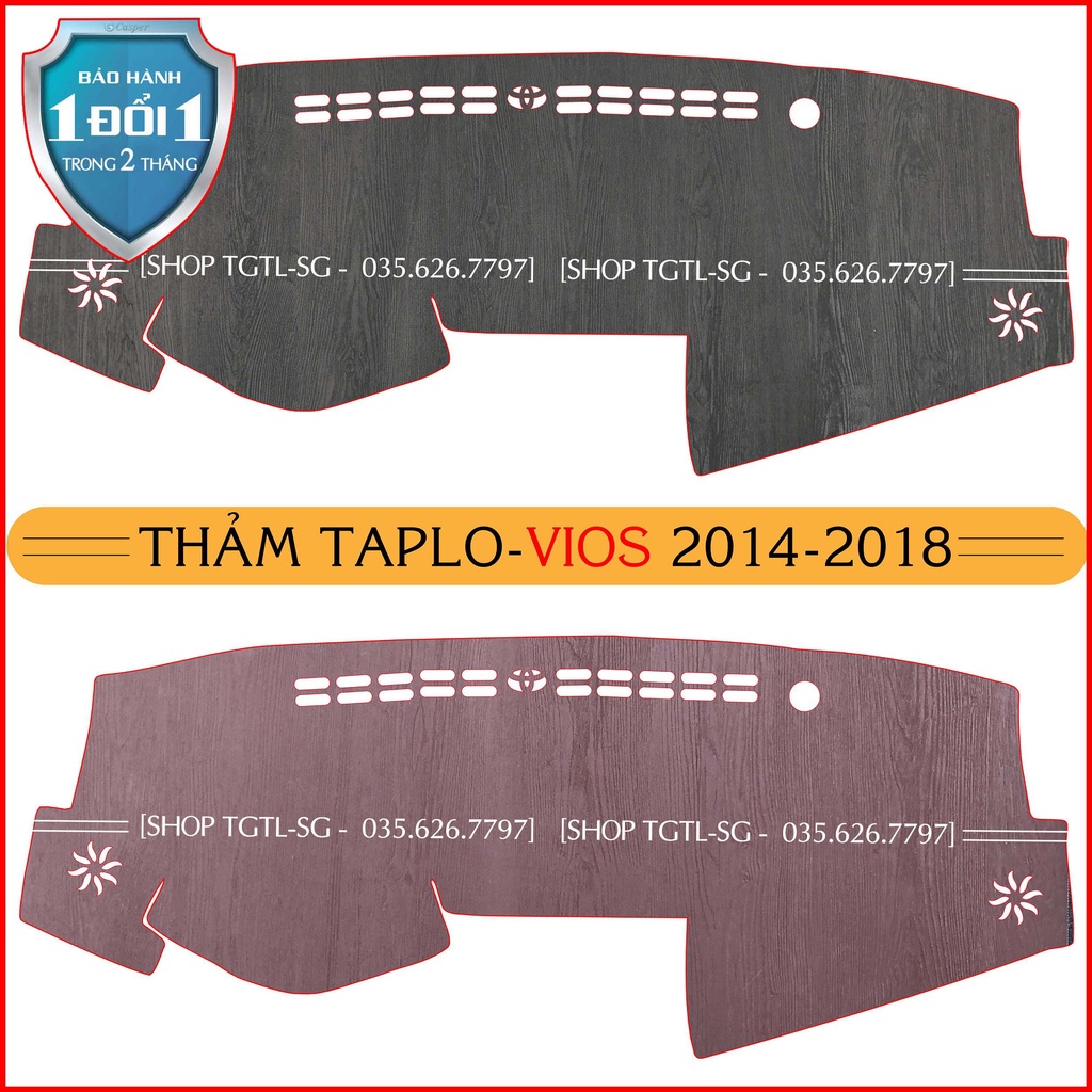 [Vios-2014 đến 2018] Thảm bảo vệ Taplo oto loại da vân gỗ,da cacbon,da nỉ đen và nhung lông cừu dày 3 lớp