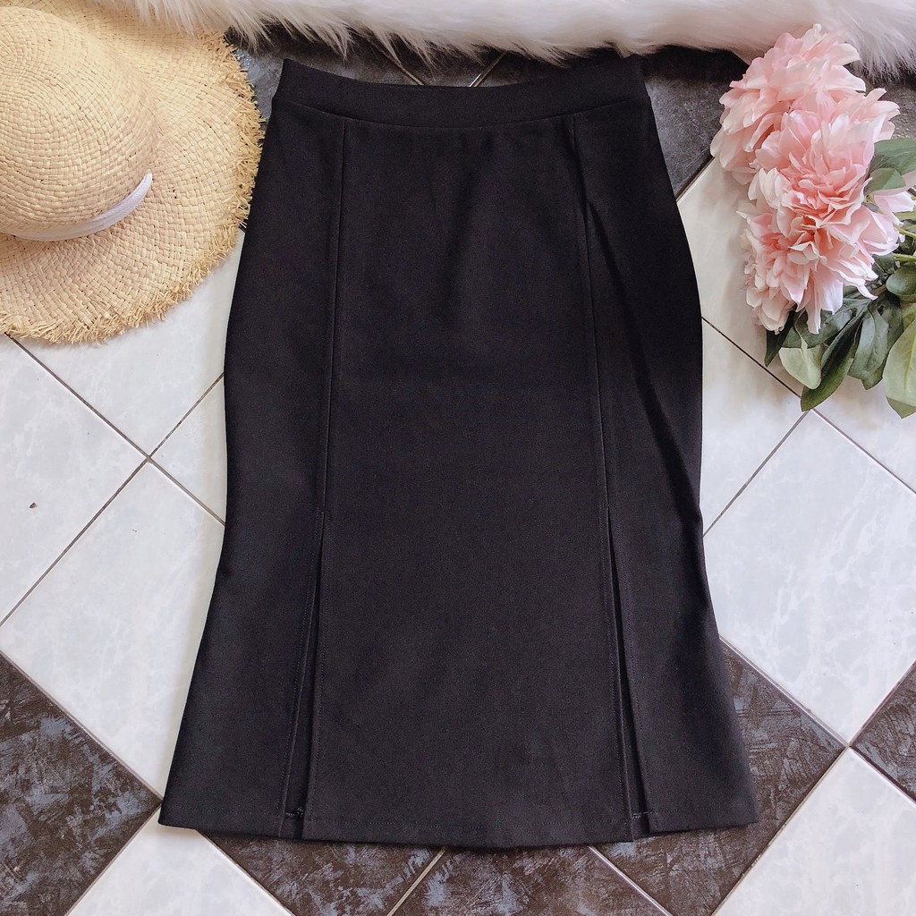 Chân váy công sở dài bigsize xẻ tà màu đen dài 63cm [size từ 48-85kg | BigBuy360 - bigbuy360.vn