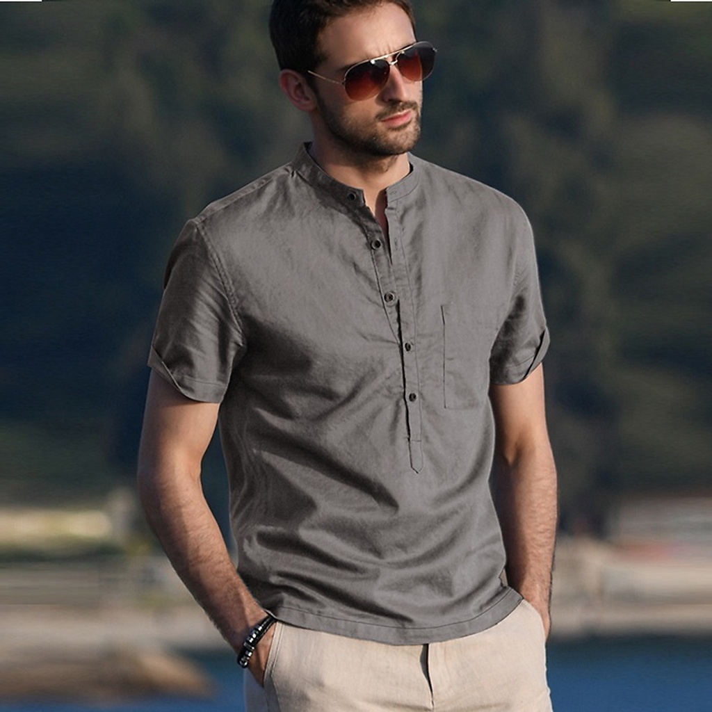 (TỔNG KHO LÂM ANH CHUYÊN SỈ) Áo sơ mi nam linen cổ tầu