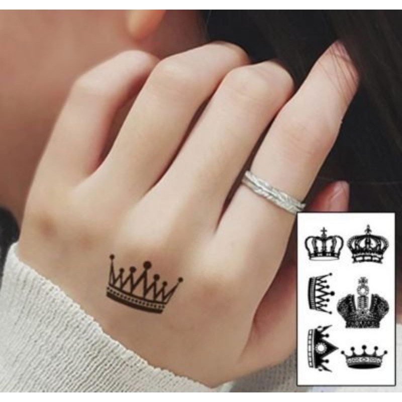 Hình xăm vương miện q28. Xăm dán tatoo mini tạm thời, size &lt;10x6cm