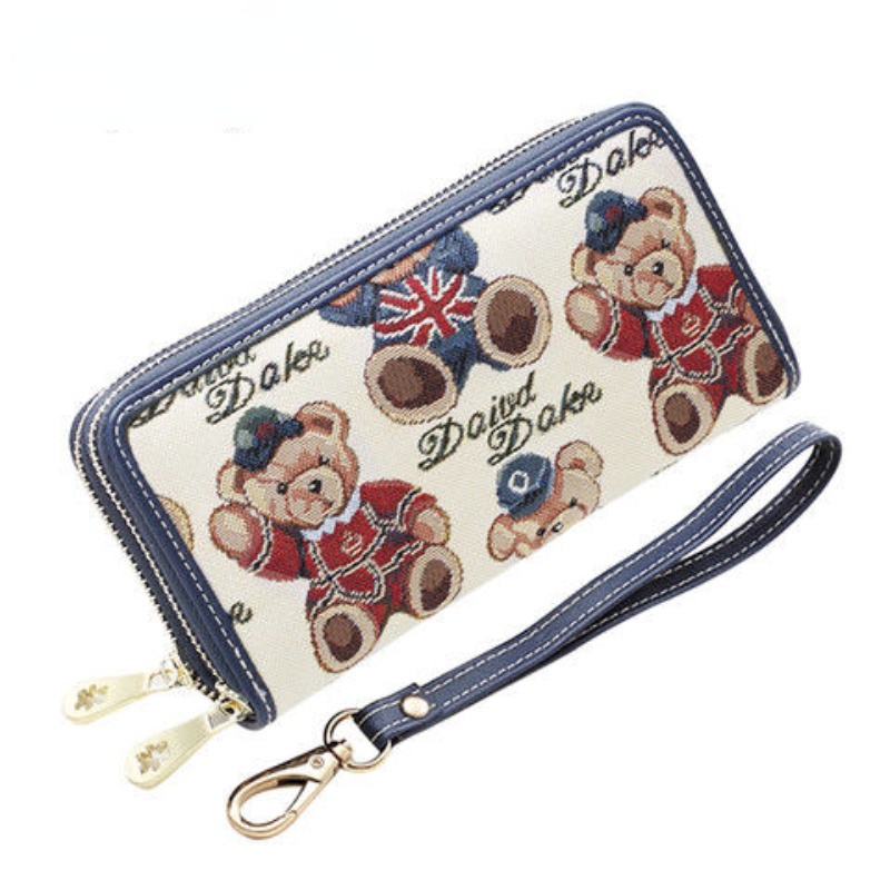 Ví dài đa năng phối khóa kéo in hoạt hình gấu đáng yêu dành cho nữ