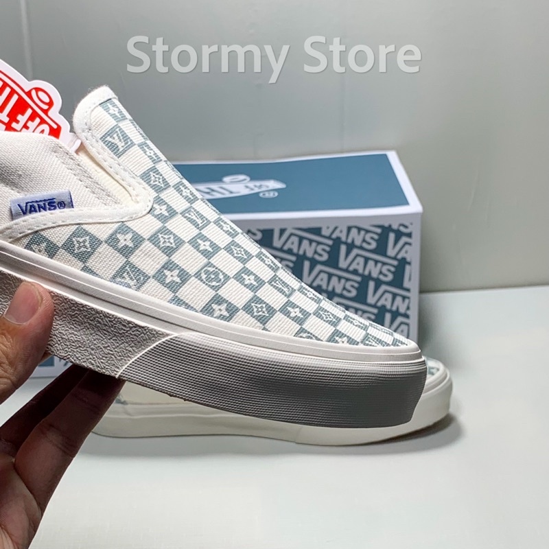Giày Vans Lười LV Xám caro Chuẩn 1:1 Box Xanh