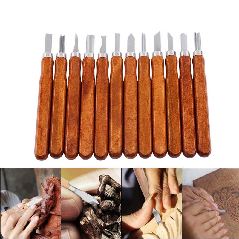 Rrian 12pcs Woodcut Cutter Knife Set Hand Wood Carving Chisels for Woodworking DIY Tools