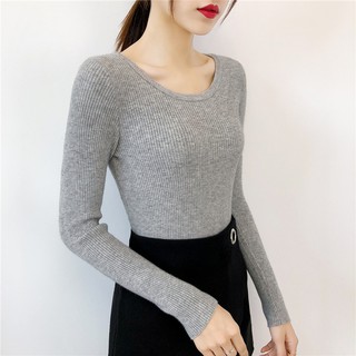 [Hàng sẵn] Áo len nữ mỏng cổ tròn trơn basic form ôm body - hàng QC