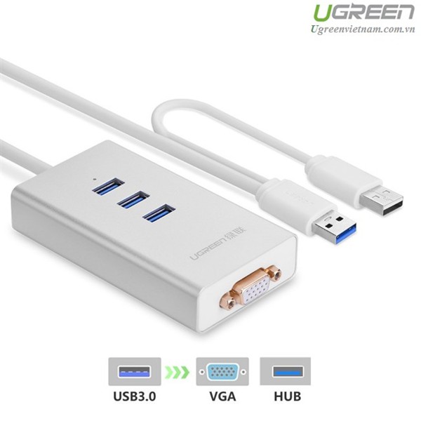 [Mã SKAMA07 giảm 8% đơn 250k]Cáp USB 3.0 To VGA Và 3 Cổng USB 3.0 Ugreen 40256 - Hàng Chính Hãng