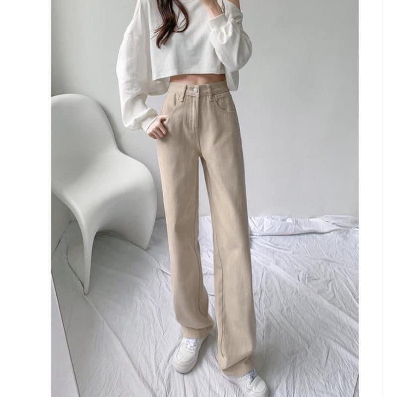 Quần kaki jeans màu be phong cách Hàn Quốc SALYN QJ05