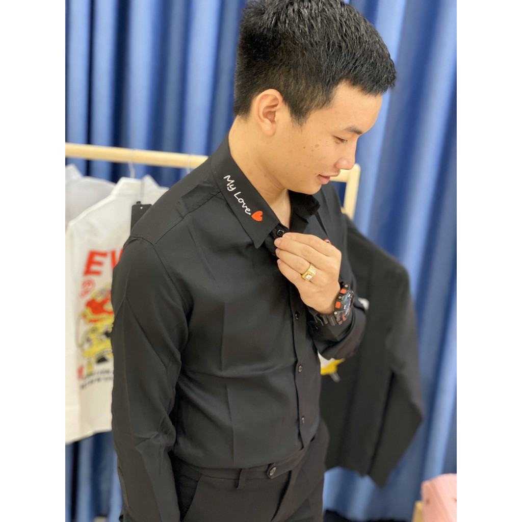 Áo Sơ Mi Nam Nữ cặp đôi dài tay trắng đen thêu logo vải kate lụa | BigBuy360 - bigbuy360.vn